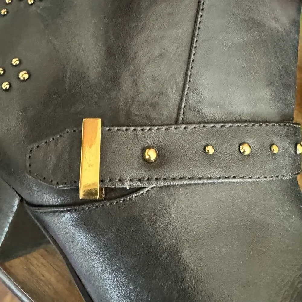 & OTHER STORIES Stud Ankle Boots Leather Black & Gold Size 41